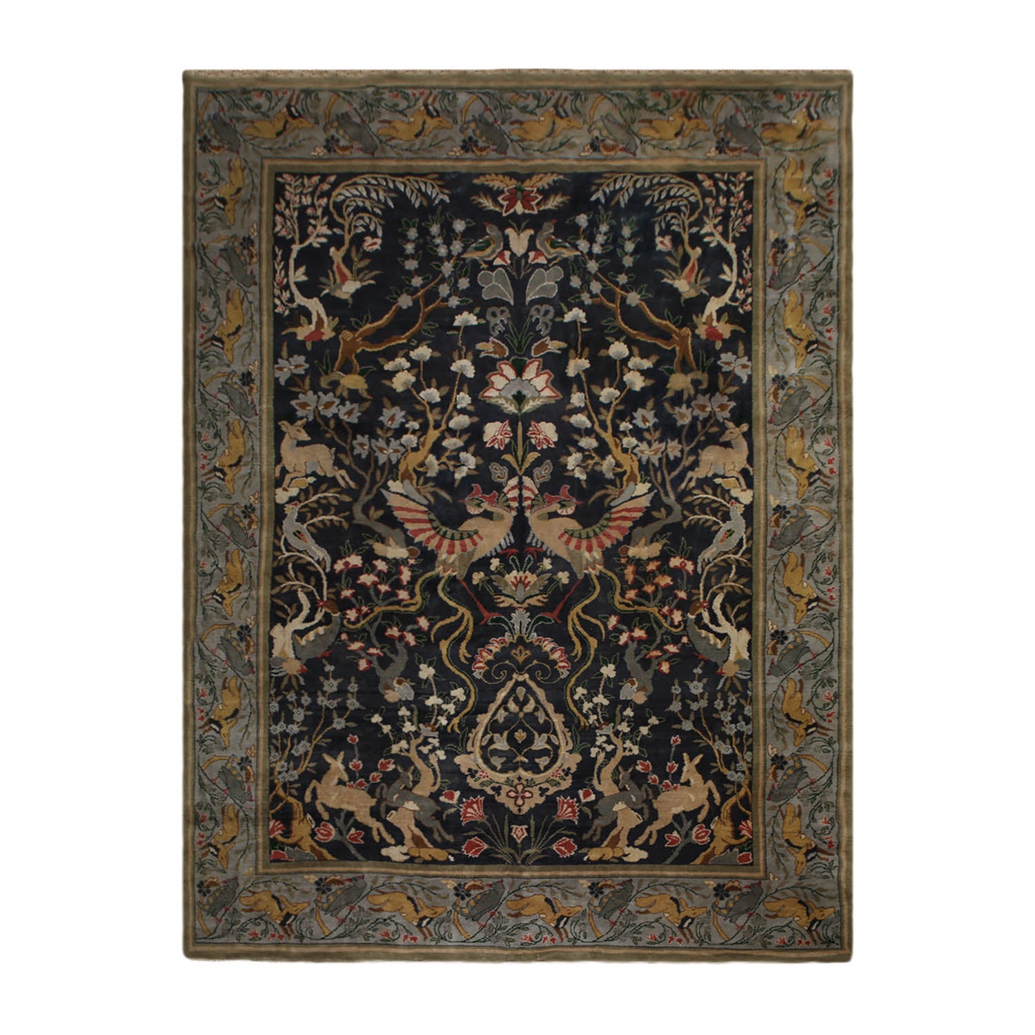 9x12 Charcoal, Sage, Brown Color Hand Knotted All-Over 100% Wool Antique Oriental Rug
