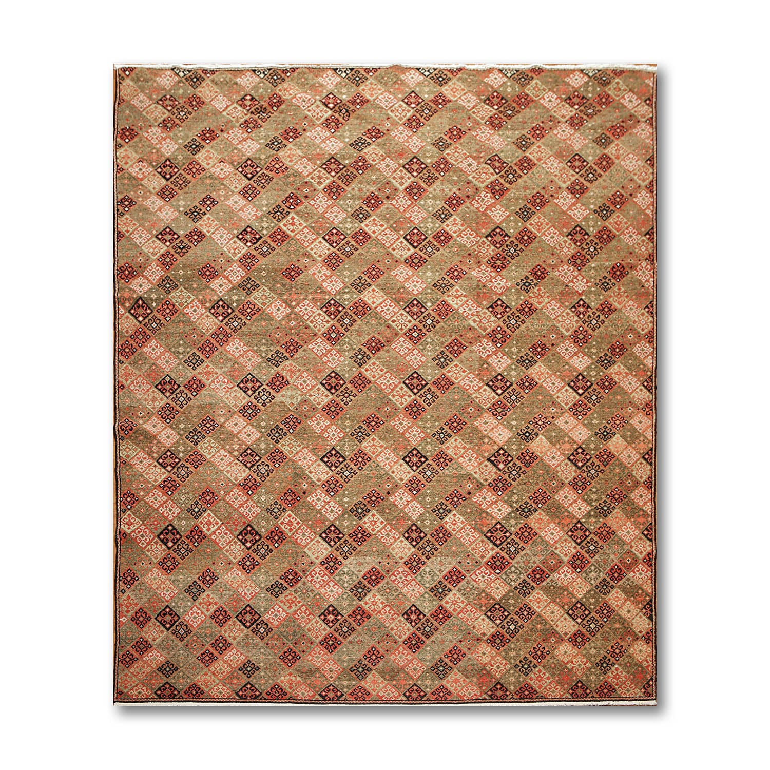 8x10 Multi, Brown, pale Pink Color Hand Knotted All-Over 100% Wool Modern Oriental Rug