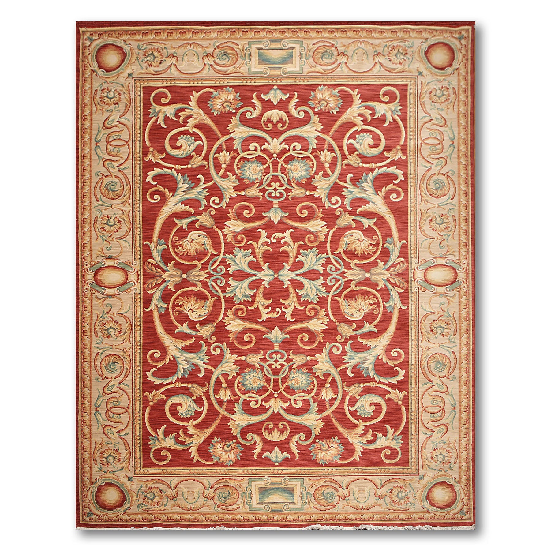 Emmett 9x12 Traditional Full Pile Red Savonnerie Hand Knotted Wool Ornate Design Oriental Area Rug