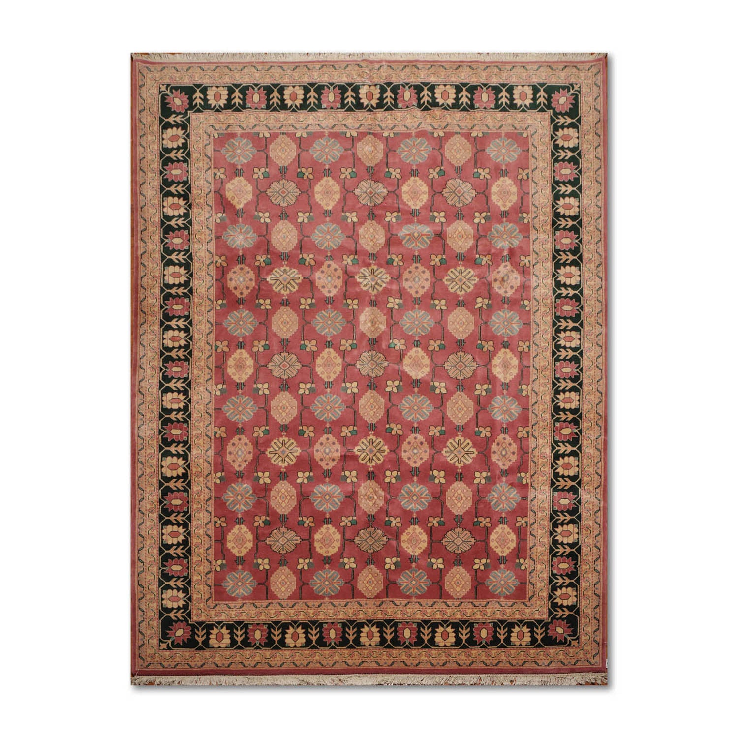 9x12 Multi, Beige, Dark Green Color Hand Knotted All-Over 100% Wool Traditional-Persian/Oriental Oriental Rug