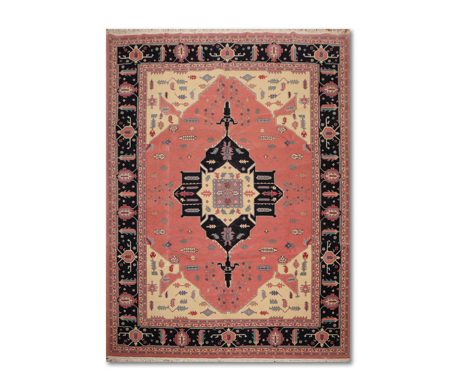 9x12 Rose, Midnight Blue, Ivory Color Hand Knotted Medallion 100% Wool Traditional-Persian/Oriental Oriental Rug