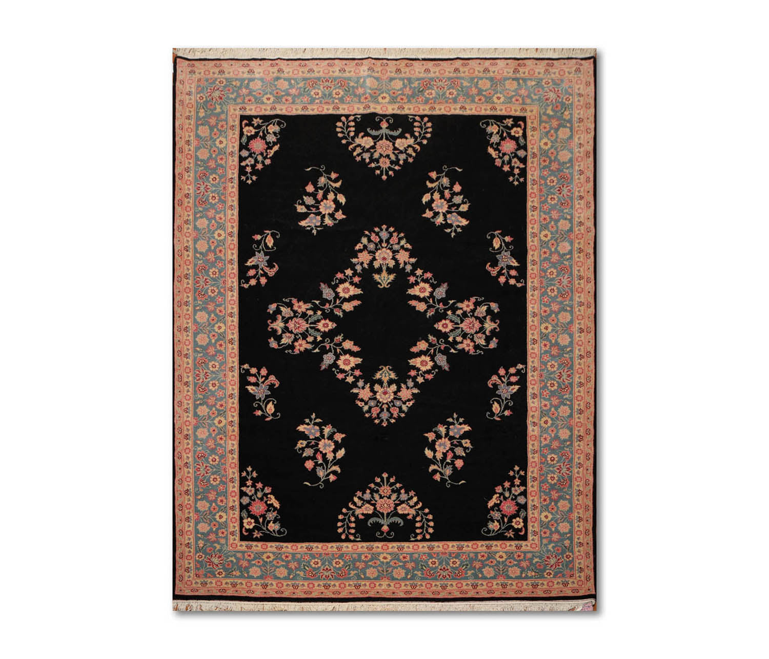8x10 Black, Aqua, Beige Color Hand Knotted Oriental 100% Wool Traditional-Persian/Oriental Oriental Rug