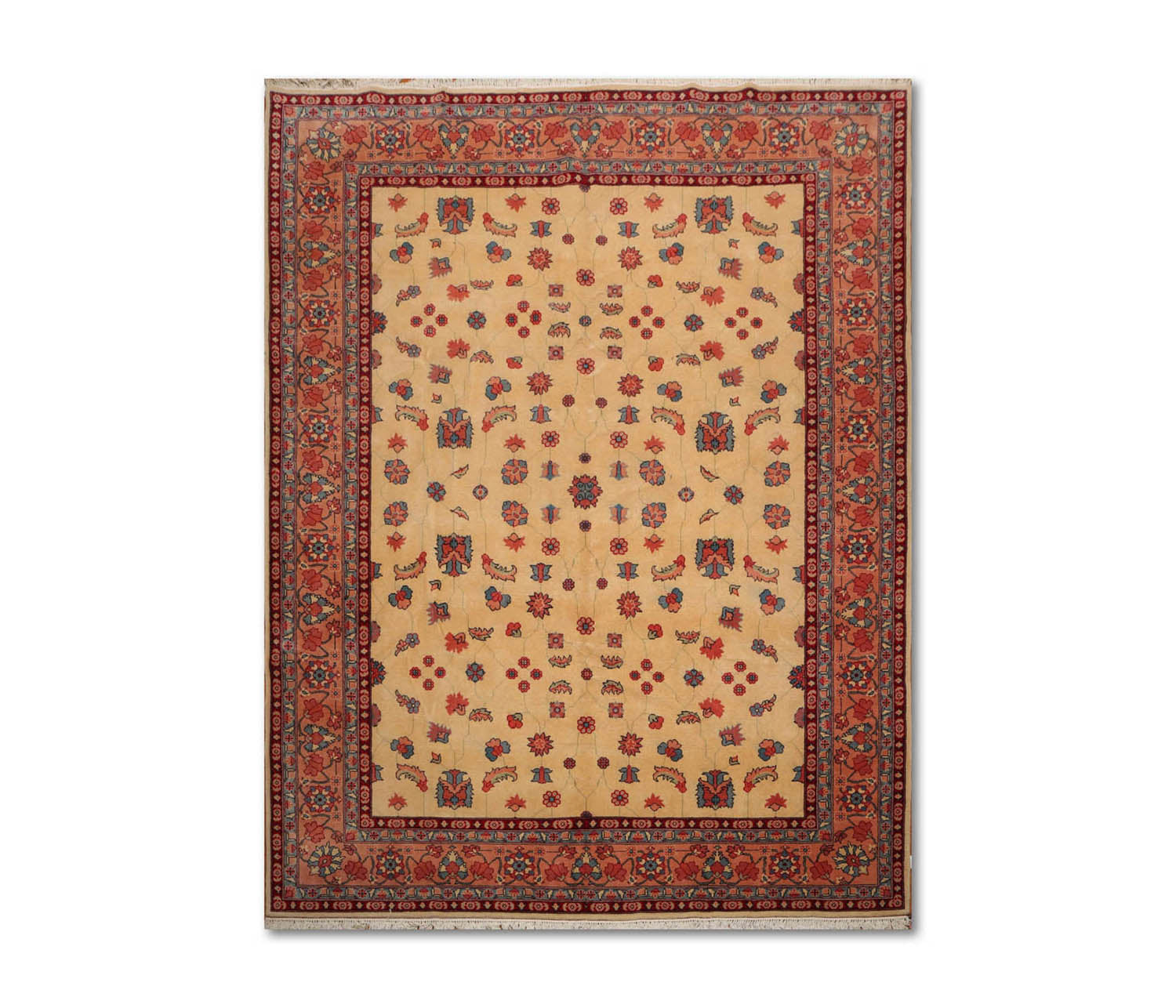 9x12 Beige, Apricot, Blue Color Hand Knotted All-Over 100% Wool Traditional-Persian/Oriental Oriental Rug