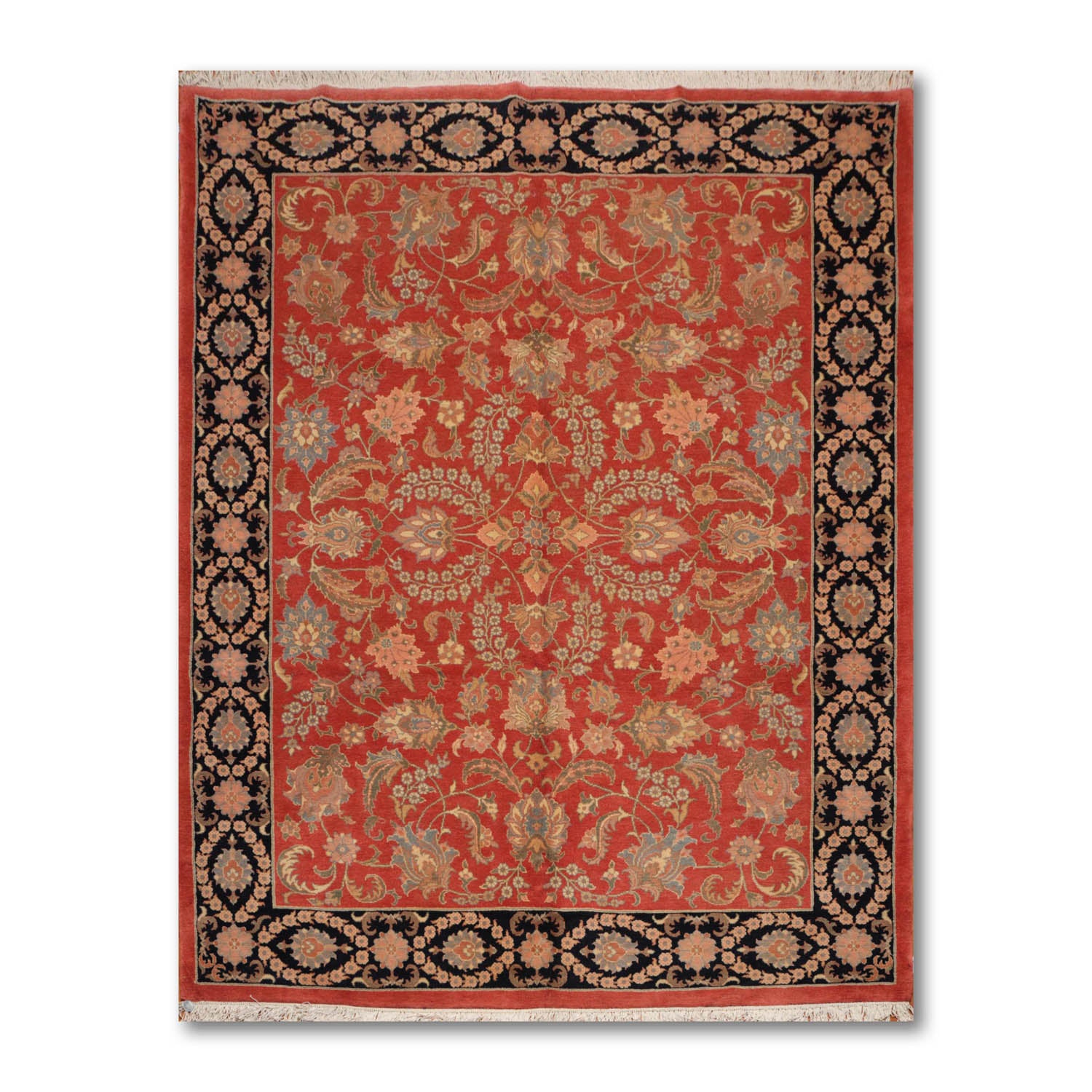 8x10 Multi, Black, Peach Color Hand Knotted Floral 100% Wool Traditional-Persian/Oriental Oriental Rug