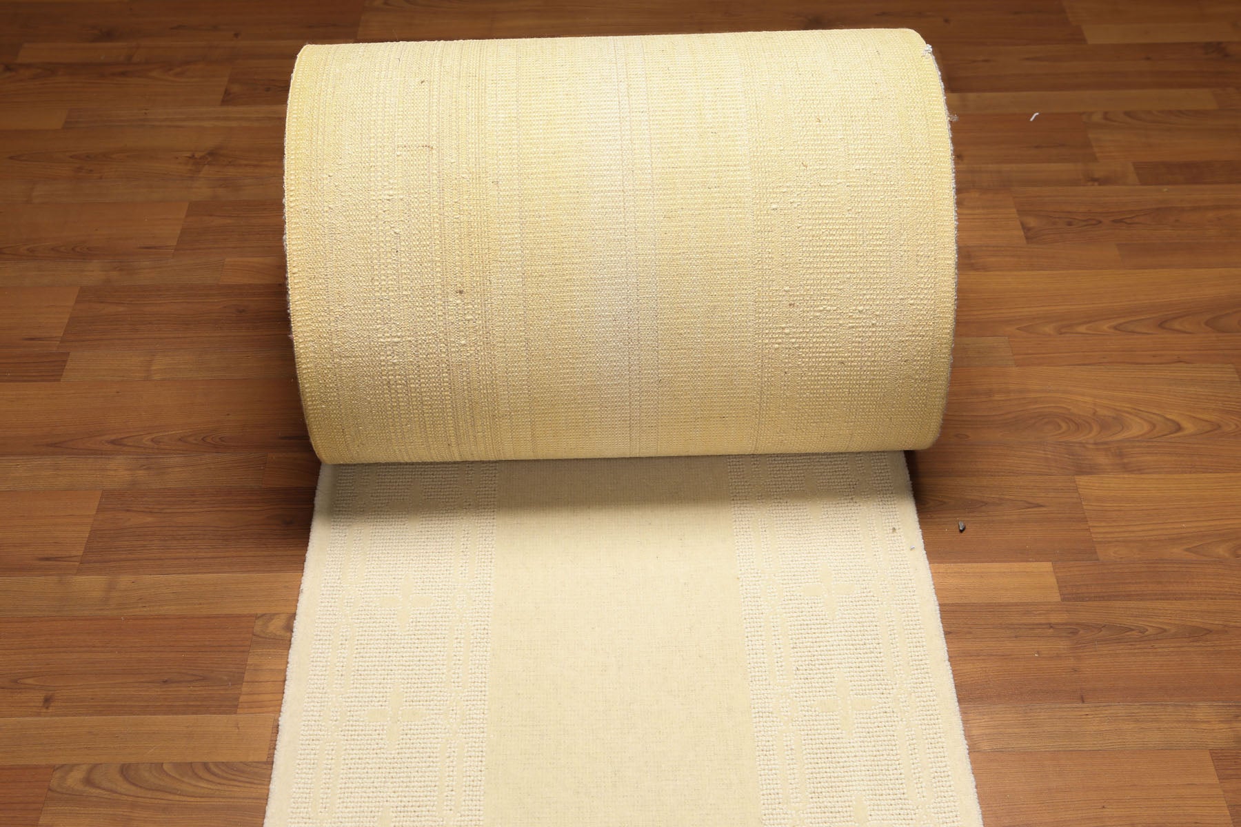 Runner Ivory, Tone On Tone, Color Machine Made All-Over 100% Wool Modern Oriental Rug