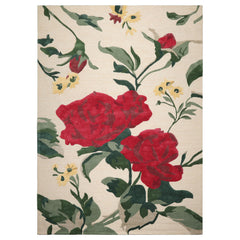 Multi Size Beige Green Ruby Red Color Hand Tufted Floral Wool and Faux Silk Contemporary Oriental Rug