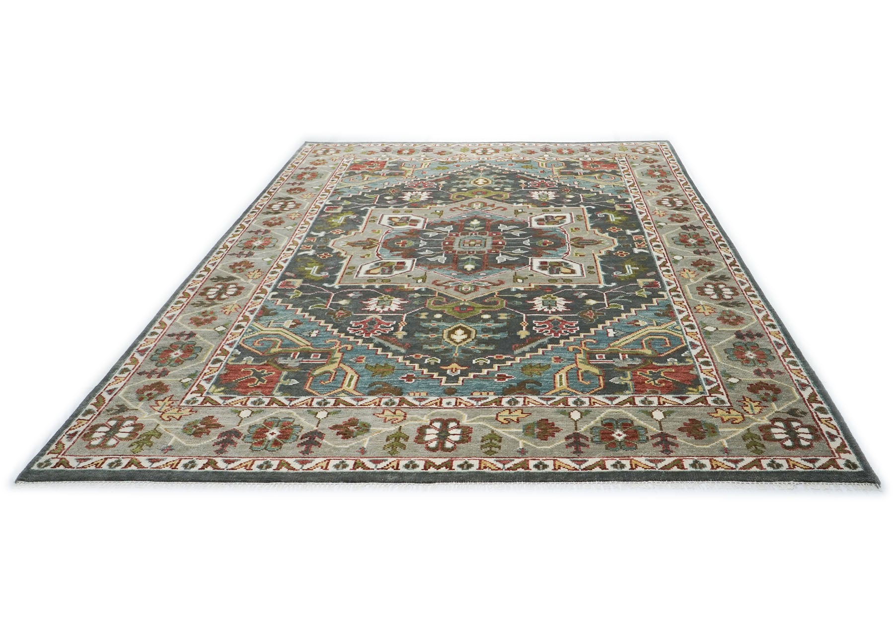 10x14 Gray, Slate, Aqua Color Hand Knotted Oushak Wool  Oriental Rug
