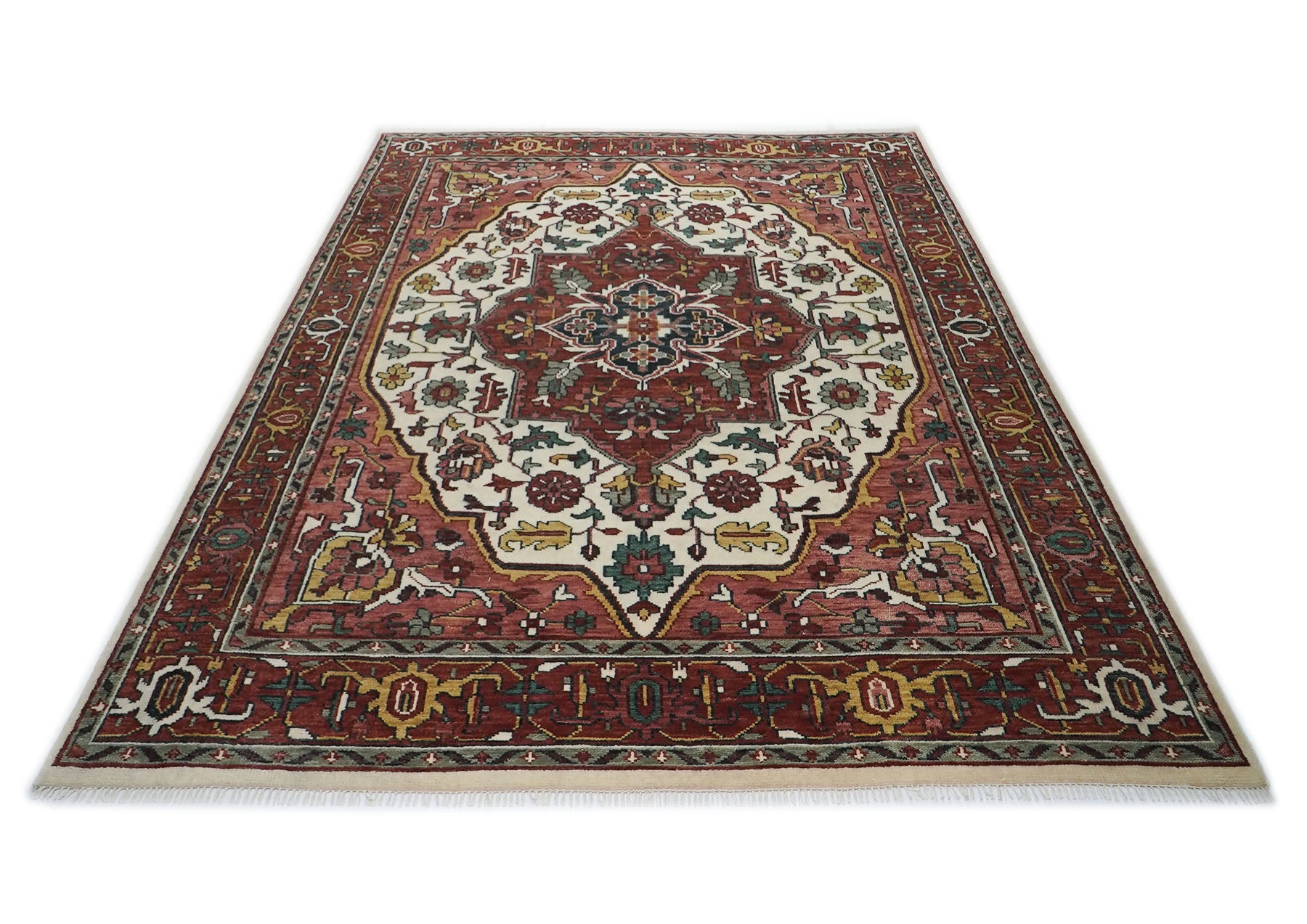 10x14 Rust, Ivory, Gold Color Hand Knotted Oushak Wool  Oriental Rug