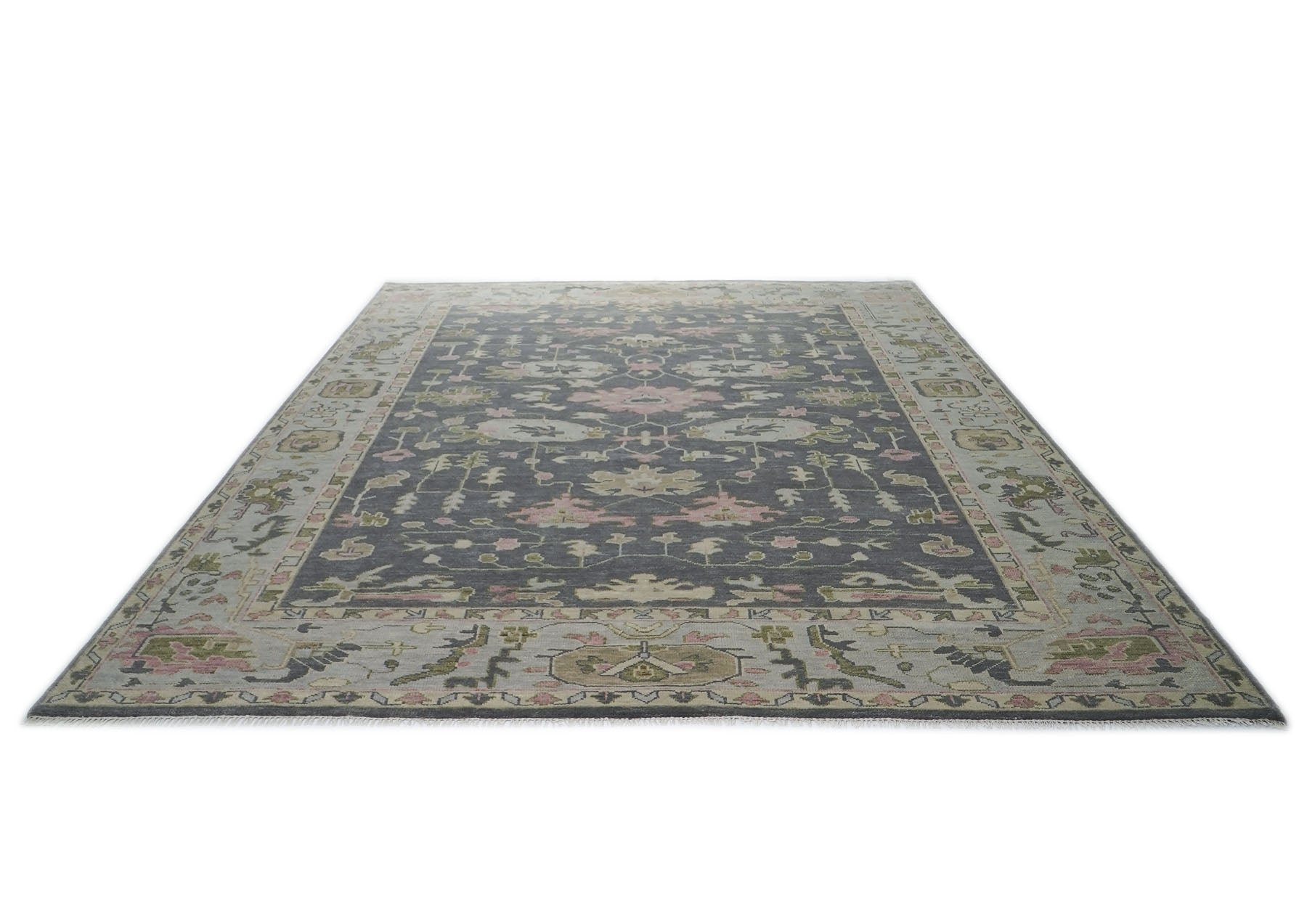 12x15 Slate, Gray, Mint Color Hand Knotted Oushak Wool Transitional Oriental Rug