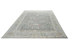 10x14 Gray, Slate, Rose Color Hand Knotted Oushak Wool Transitional Oriental Rug