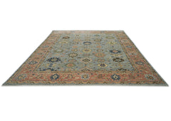 12x15 Blue, Rose, Navy Color Hand Knotted Oushak Wool Arts and Crafts Oriental Rug