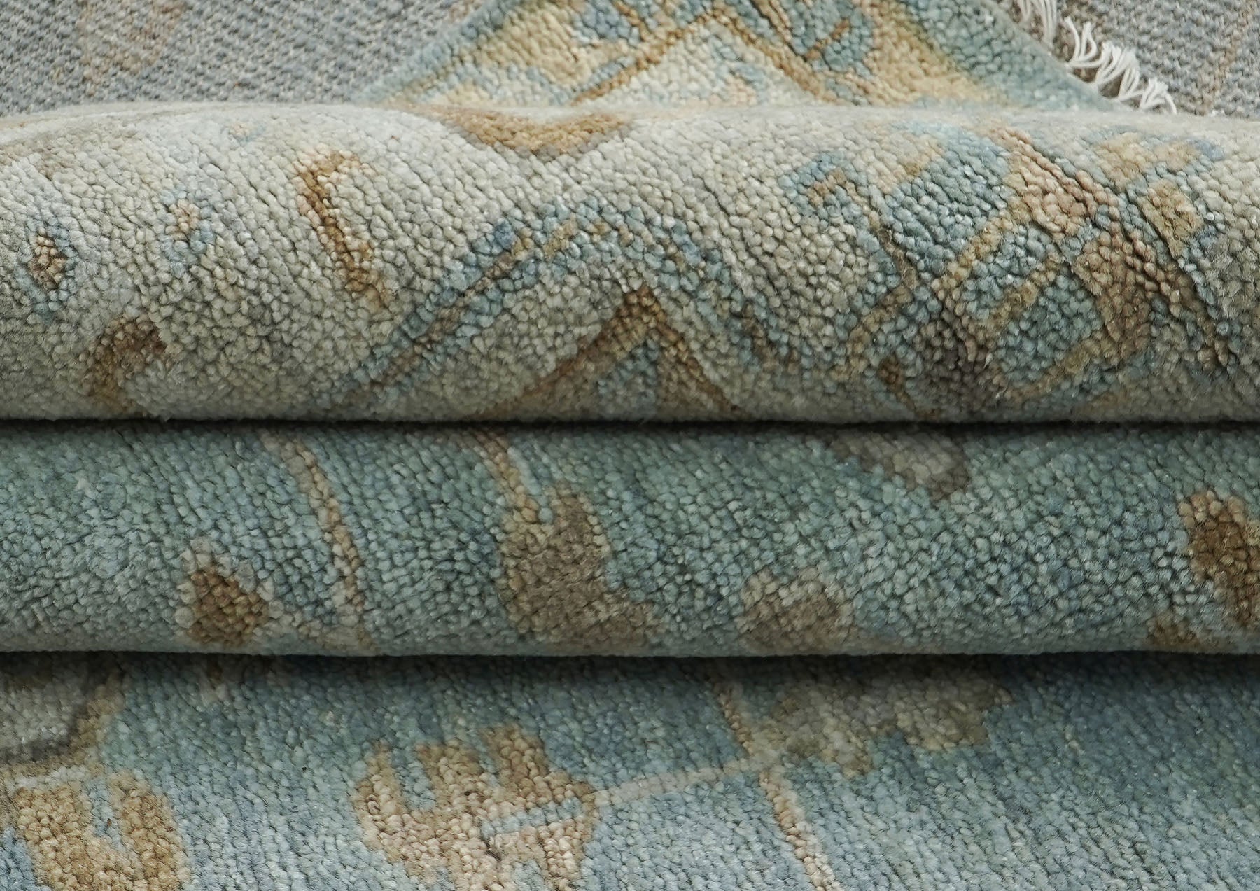 9x12 Blue, Gray, Brown Color Hand Knotted Oushak Wool Transitional Oriental Rug