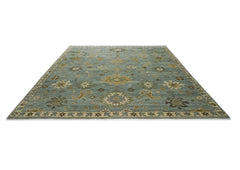 12x15 Blue, Beige, Gold Color Hand Knotted Oushak Wool Transitional Oriental Rug