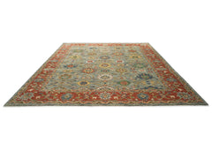 12x15 Gray, Blue, Burnt Orange Color Hand Knotted Oushak Wool Arts and Crafts Oriental Rug