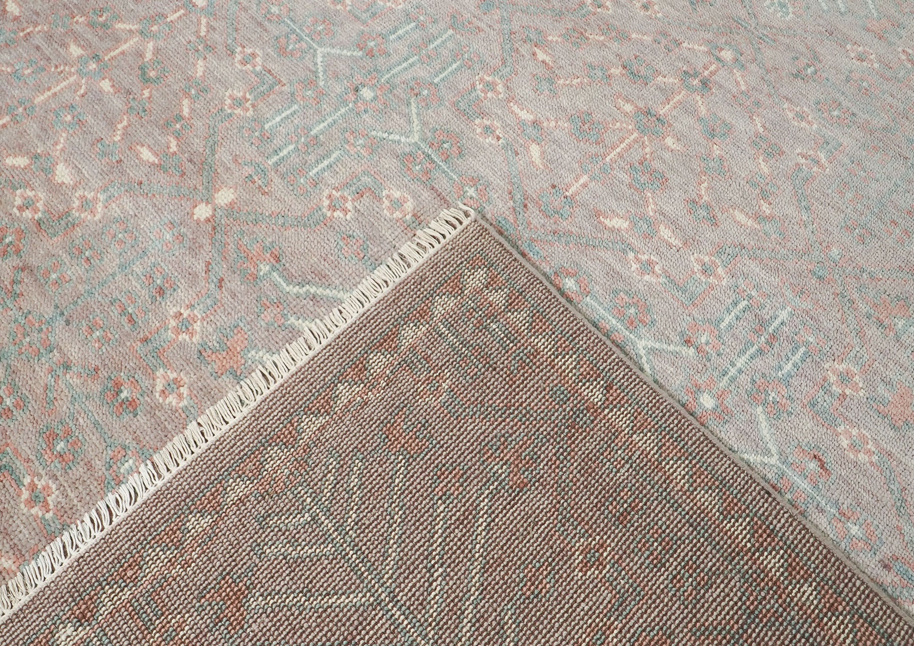 12x15 Rose, Aqua, Gray Color Hand Knotted Oushak Wool Transitional Oriental Rug