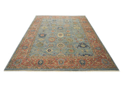 12x15 Blue, Peach, Gold Color Hand Knotted Oushak Wool Arts and Crafts Oriental Rug