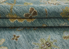 9x12 Celadon, Lime, Gold Color Hand Knotted Oushak Wool Arts and Crafts Oriental Rug