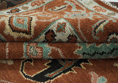 9x12 Burnt Orange, Aqua, Rose Color Hand Knotted Oushak Wool Arts and Crafts Oriental Rug