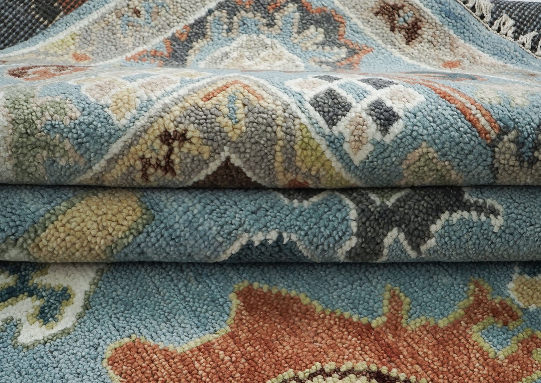 9x12 Blue, Ivory, Taupe Color Hand Knotted Oushak Wool Arts and Crafts Oriental Rug