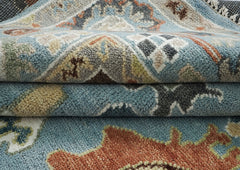 9x12 Blue, Ivory, Taupe Color Hand Knotted Oushak Wool Arts and Crafts Oriental Rug