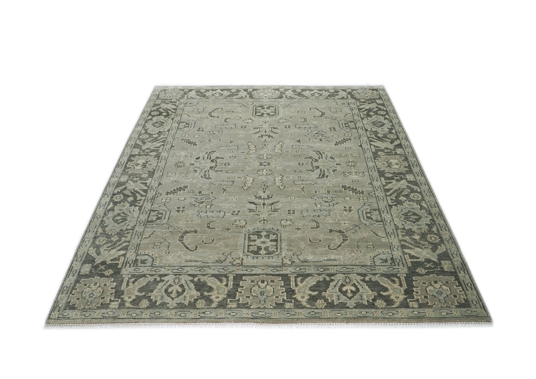 9x12 Gray, Taupe, Beige Color Hand Knotted Oushak Wool Transitional Oriental Rug