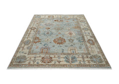 9x12 Blue, Beige, Brown Color Hand Knotted Oushak Wool Arts and Crafts Oriental Rug