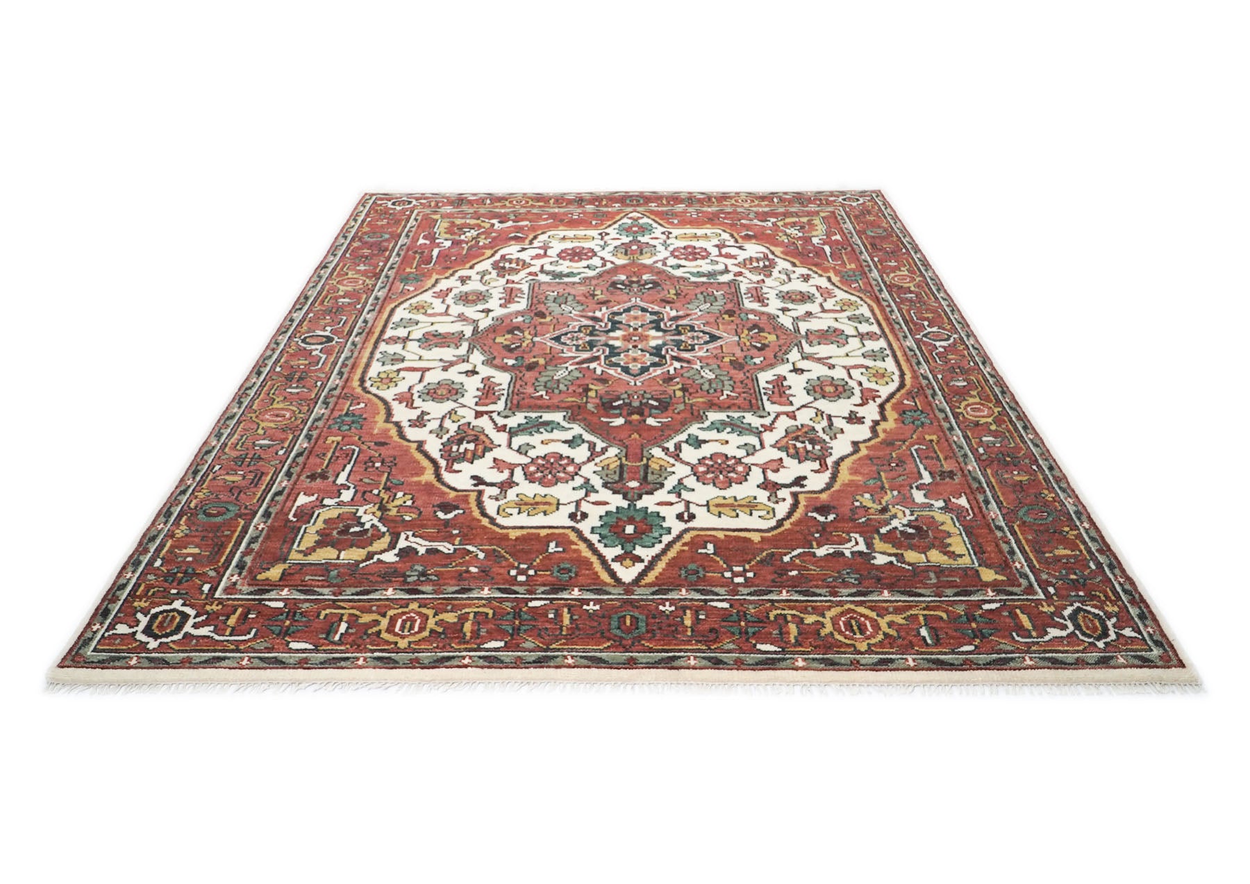 9x12 Rose, Rust, Ivory Color Hand Knotted Oushak Wool  Oriental Rug