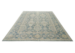 9x12 Blue, Slate, Beige Color Hand Knotted Oushak Wool Transitional Oriental Rug
