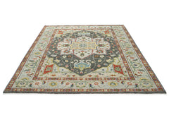 9x12 Gray, Burnt Orange, Lime Color Hand Knotted Oushak Wool  Oriental Rug