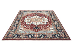 9x12 Rust, Ivory, Blue Color Hand Knotted Oushak Wool  Oriental Rug