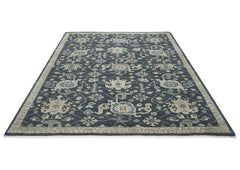 9x12 Blue, Slate, Beige Color Hand Knotted Oushak Wool Arts and Crafts Oriental Rug