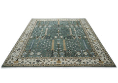 9x12 Celadon, Beige, Brown Color Hand Knotted Oushak Wool Transitional Oriental Rug