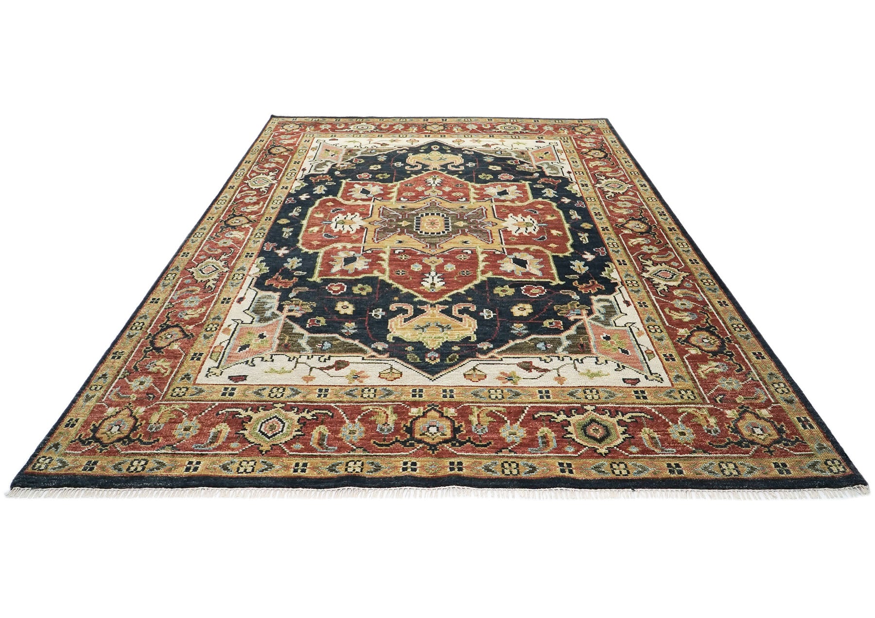 9x12 Blue, Burnt Orange, Ivory Color Hand Knotted Oushak Wool  Oriental Rug