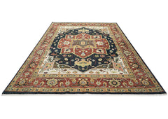 9x12 Blue, Burnt Orange, Ivory Color Hand Knotted Oushak Wool  Oriental Rug