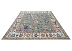 9x12 Slate, Ivory, Rust Color Hand Knotted Oushak Wool Transitional Oriental Rug