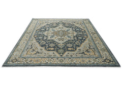 9x12 Blue, Gray, Slate Color Hand Knotted Oushak Wool  Oriental Rug