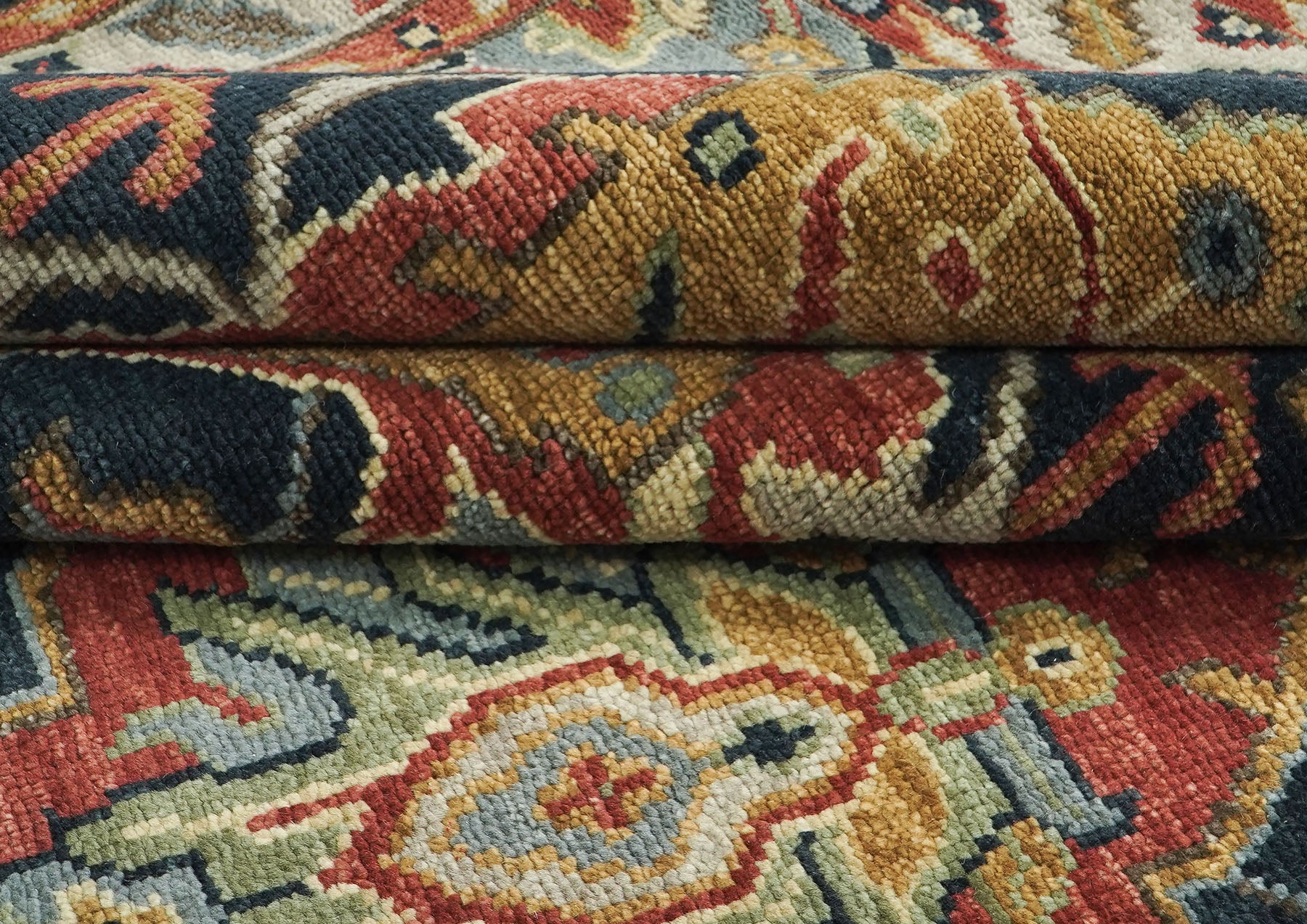 9x12 Blue, Burnt Orange, Gold Color Hand Knotted Oushak Wool Arts and Crafts Oriental Rug
