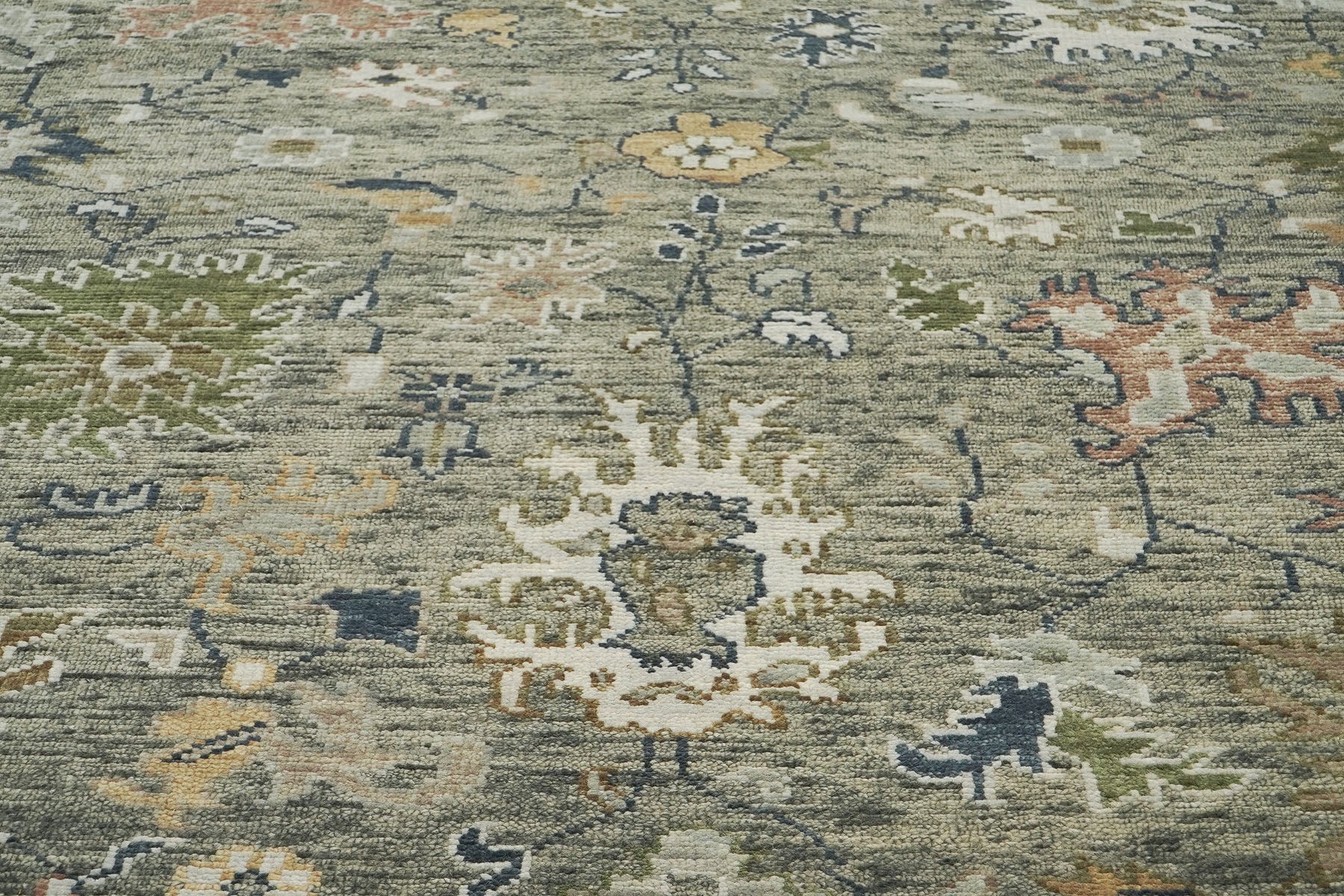 9x12 Mint, Beige, Gold Color Hand Knotted Oushak Wool Arts and Crafts Oriental Rug