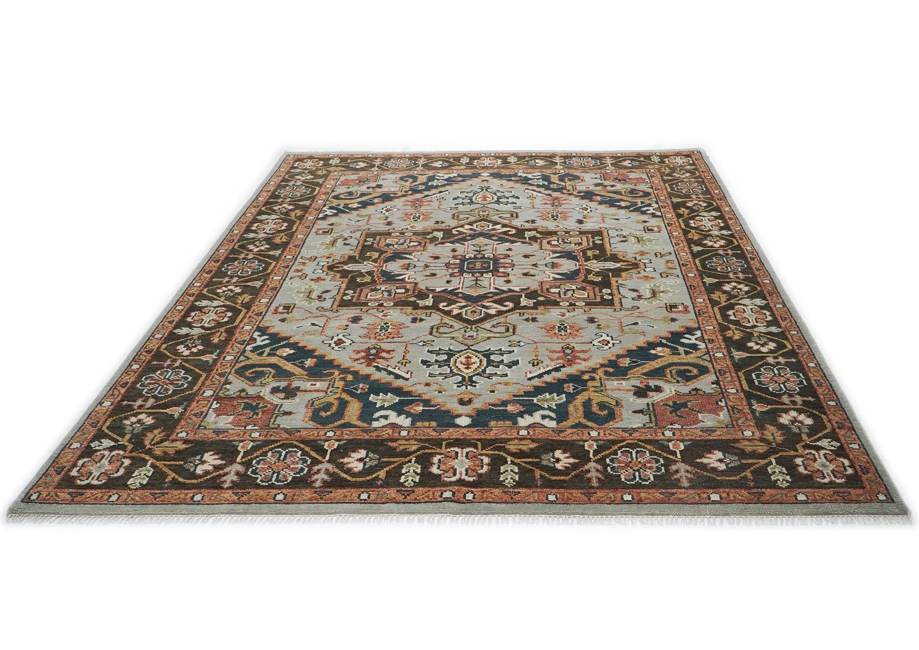 9x12 Slate, Brown, Green Color Hand Knotted Oushak Wool  Oriental Rug