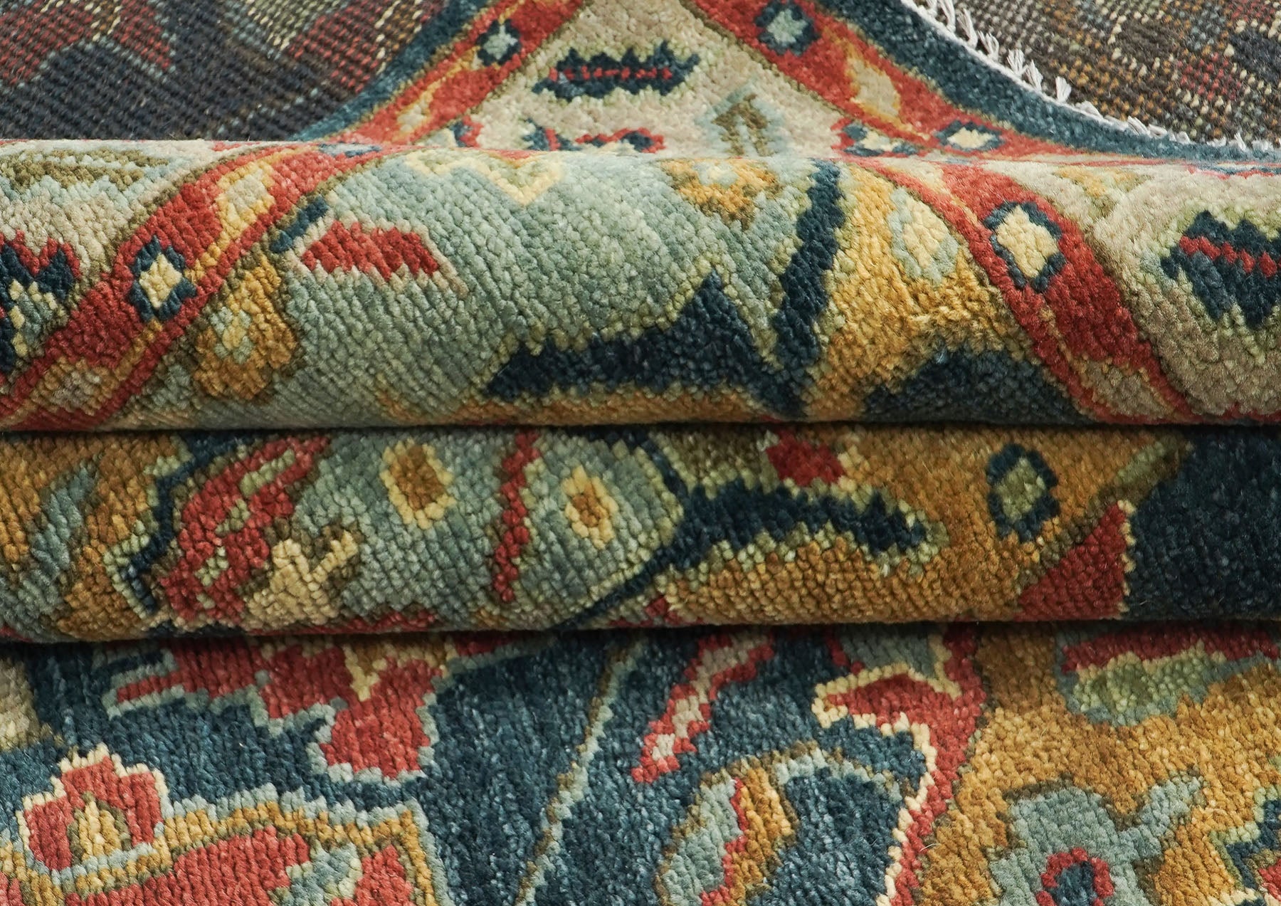 9x12 Blue, Sage, Gold Color Hand Knotted Oushak Wool Arts and Crafts Oriental Rug