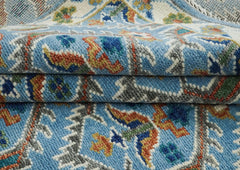 8x10 Blue, Green, Burnt Orange Go Color Hand Knotted Oushak Wool Transitional Oriental Rug