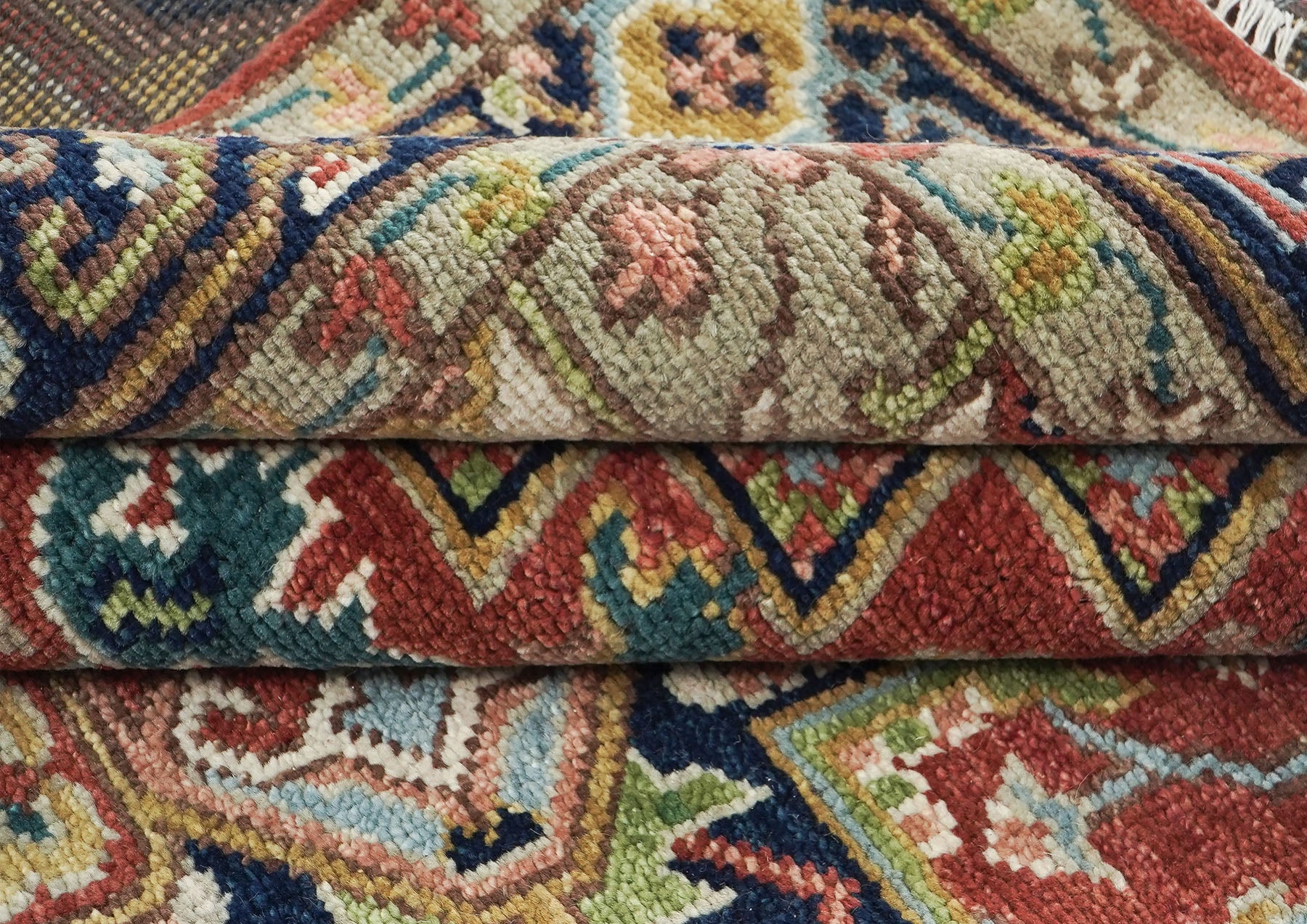 8x10 Rust, Navy, Aqua Color Hand Knotted Heriz Wool Traditional Oriental Rug