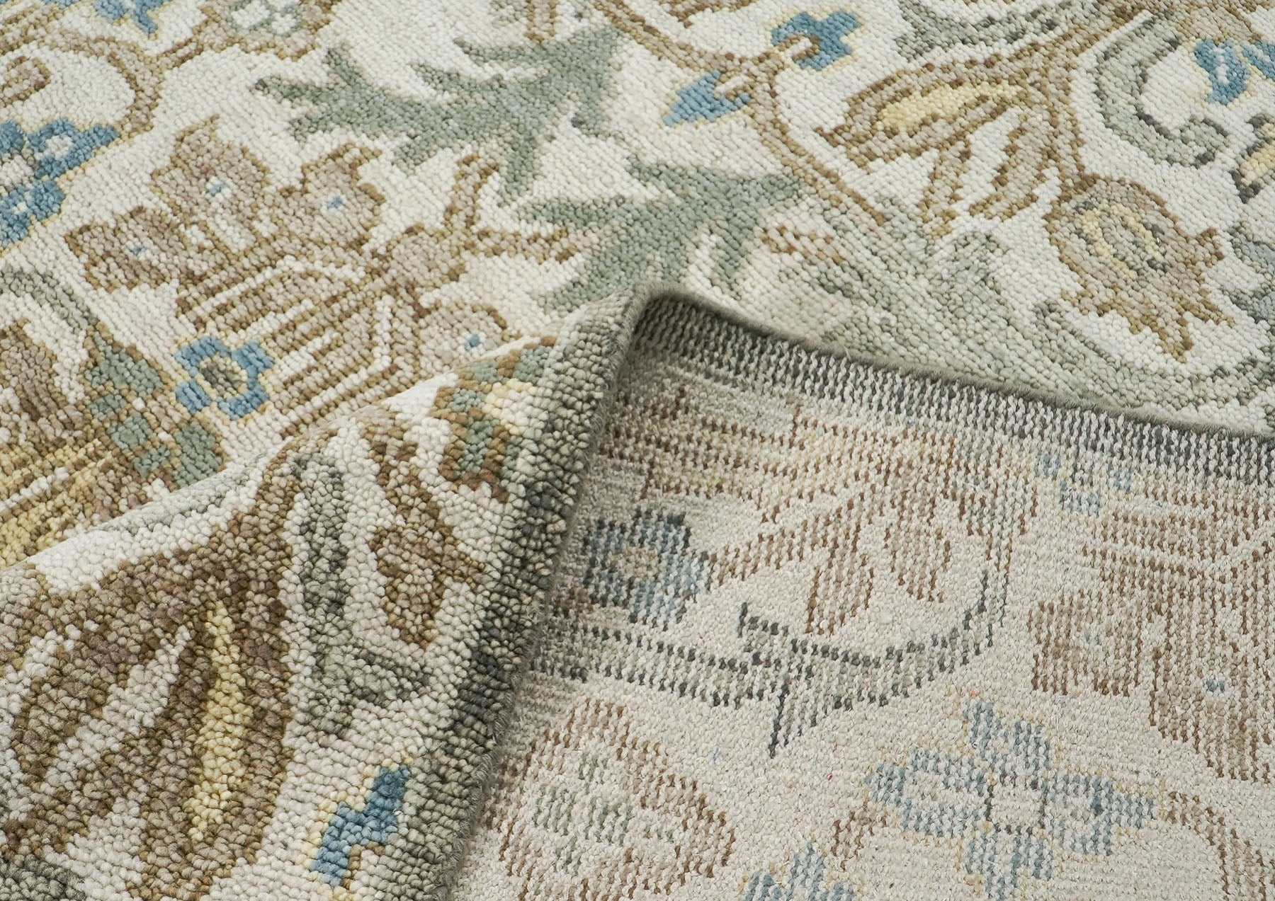 8x10 Beige, Blue, Gray Color Hand Knotted Oushak Wool Transitional Oriental Rug