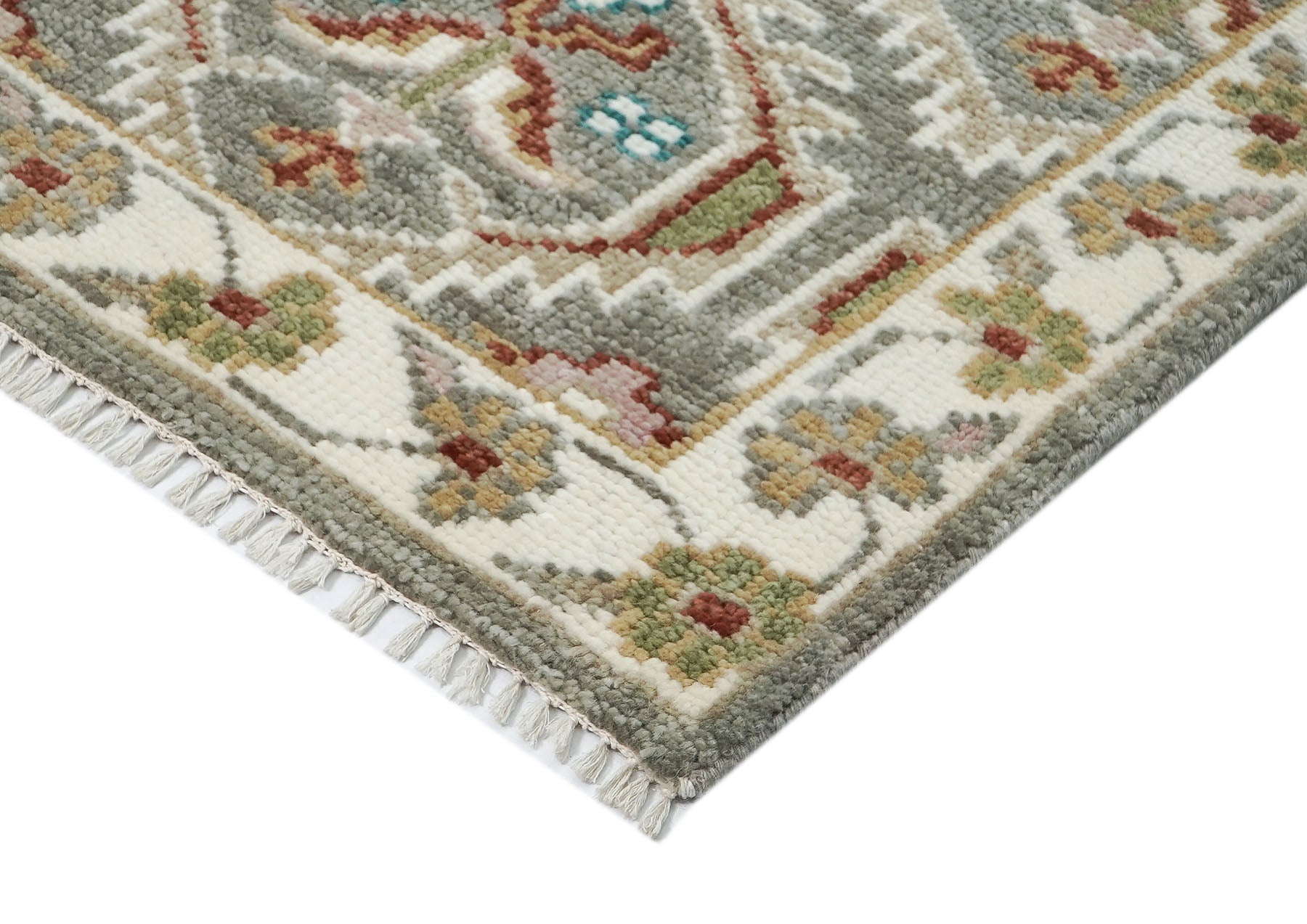 8x10 Gray, Ivory, Rust Color Hand Knotted Oushak Wool Transitional Oriental Rug