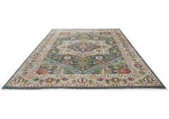 10x14 Slate, Ivory, Lime Color Hand Knotted Oushak Wool  Oriental Rug