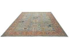 10x14 Blue, Rose, Lime Color Hand Knotted Oushak Wool Arts and Crafts Oriental Rug