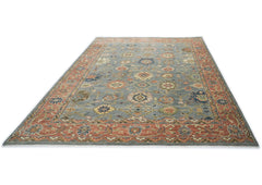 10x14 Blue, Rose, peach Color Hand Knotted Oushak Wool Arts and Crafts Oriental Rug