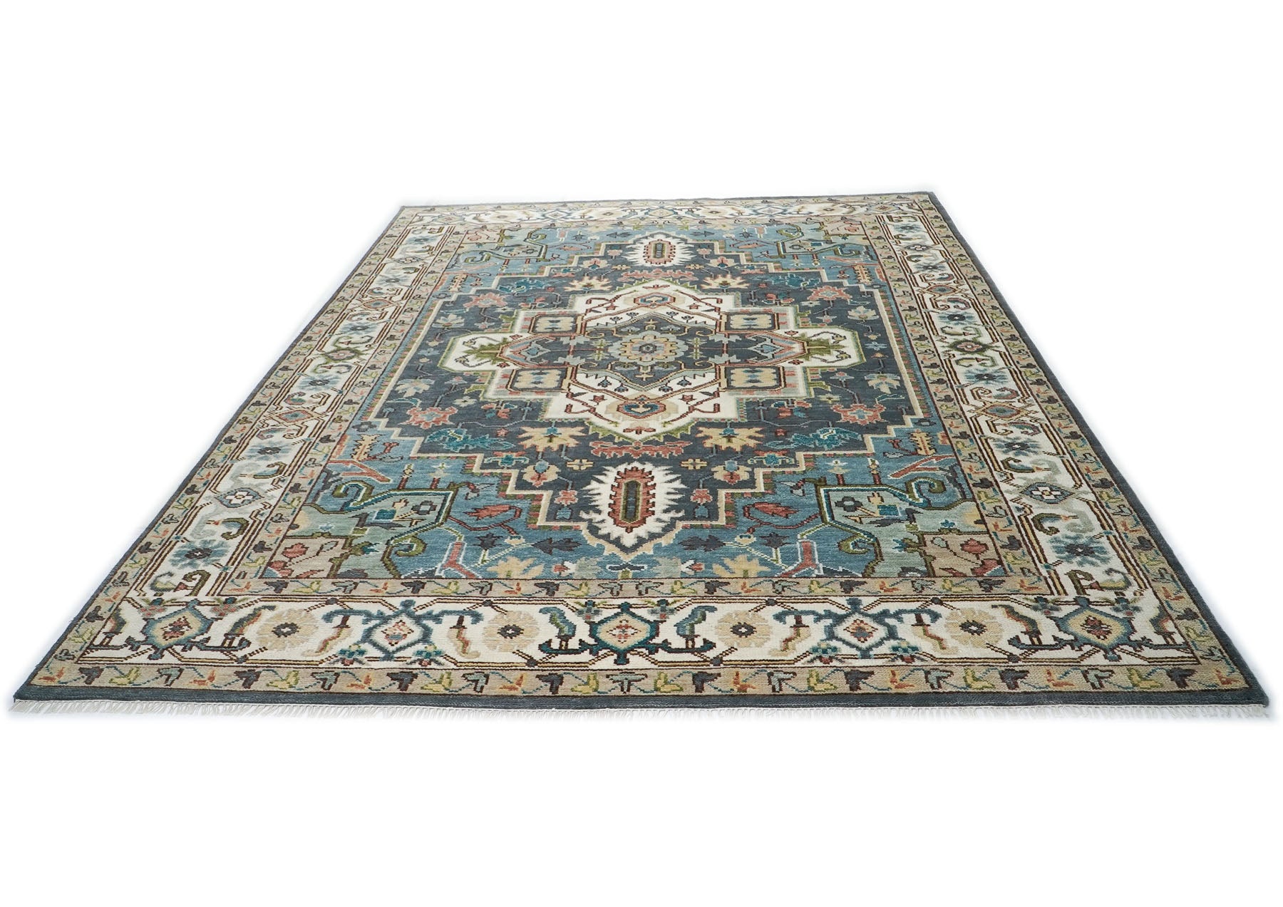 10x14 Slate, Ivory, Rose Color Hand Knotted Oushak Wool  Oriental Rug