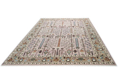 10x14 Rose, Moss, Blue Color Hand Knotted Oushak Wool Transitional Oriental Rug