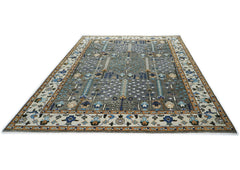 10x14 Gray, Ivory, Gold Color Hand Knotted Oushak Wool Transitional Oriental Rug